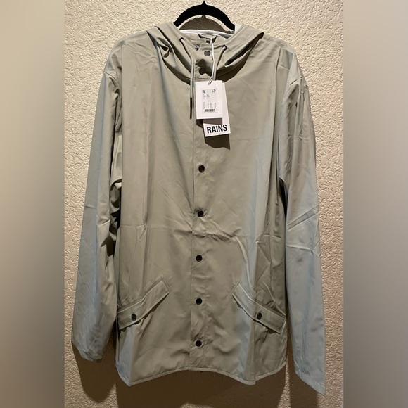 NWT Rains Hooded Jacket Cement Color Size XL - Picture 2 of 12